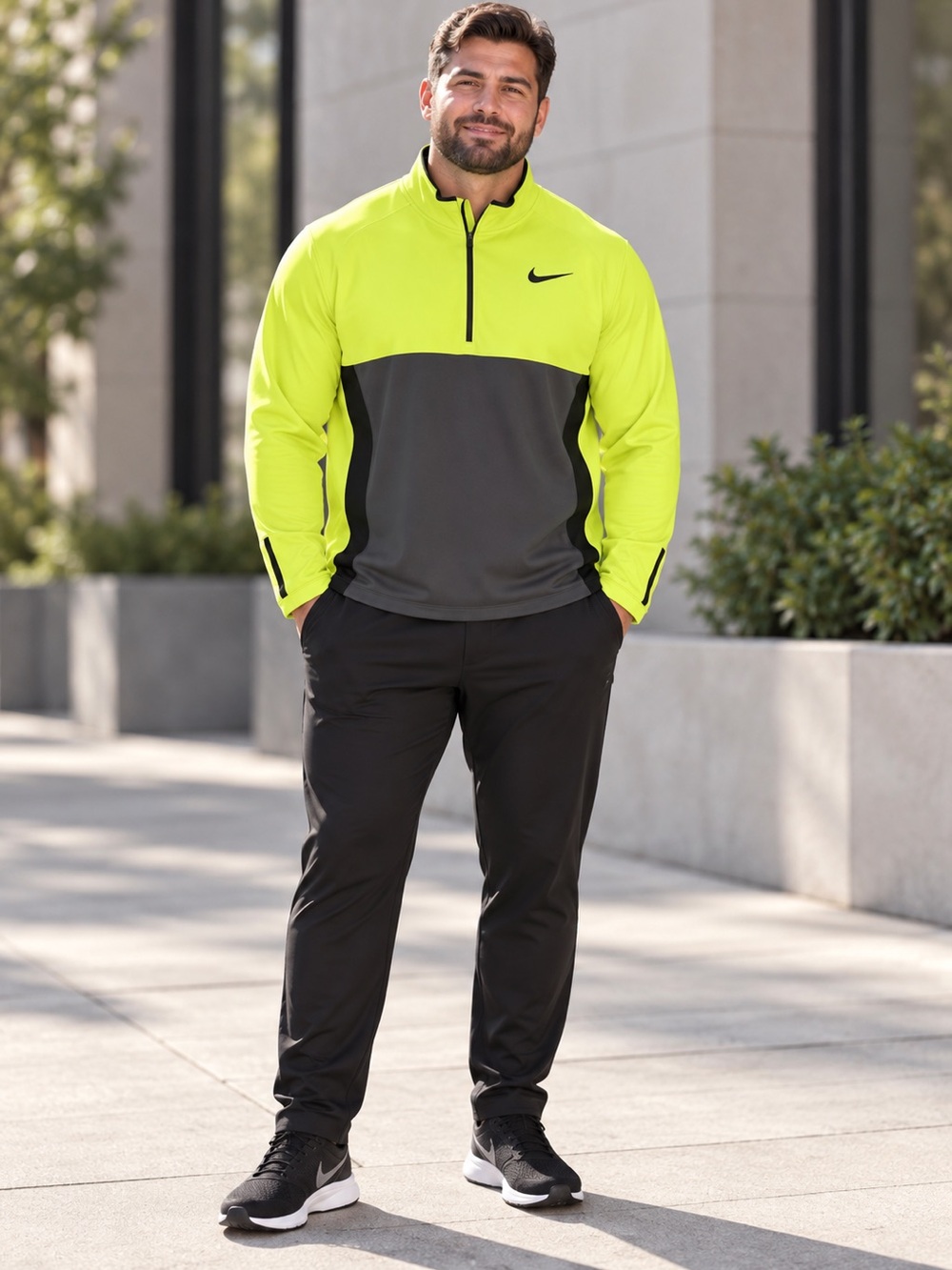 Nike Men’s XL Half-Zip Performance Jacket - Neon Yellow/Gray
